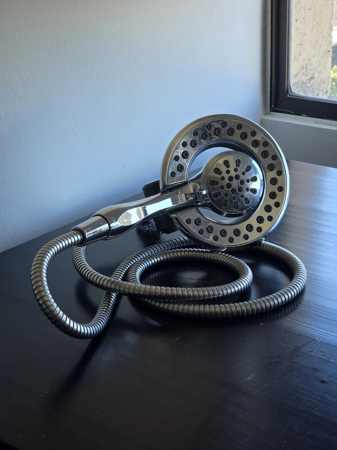 Chrome and Black Handheld Shower Head with Hose
