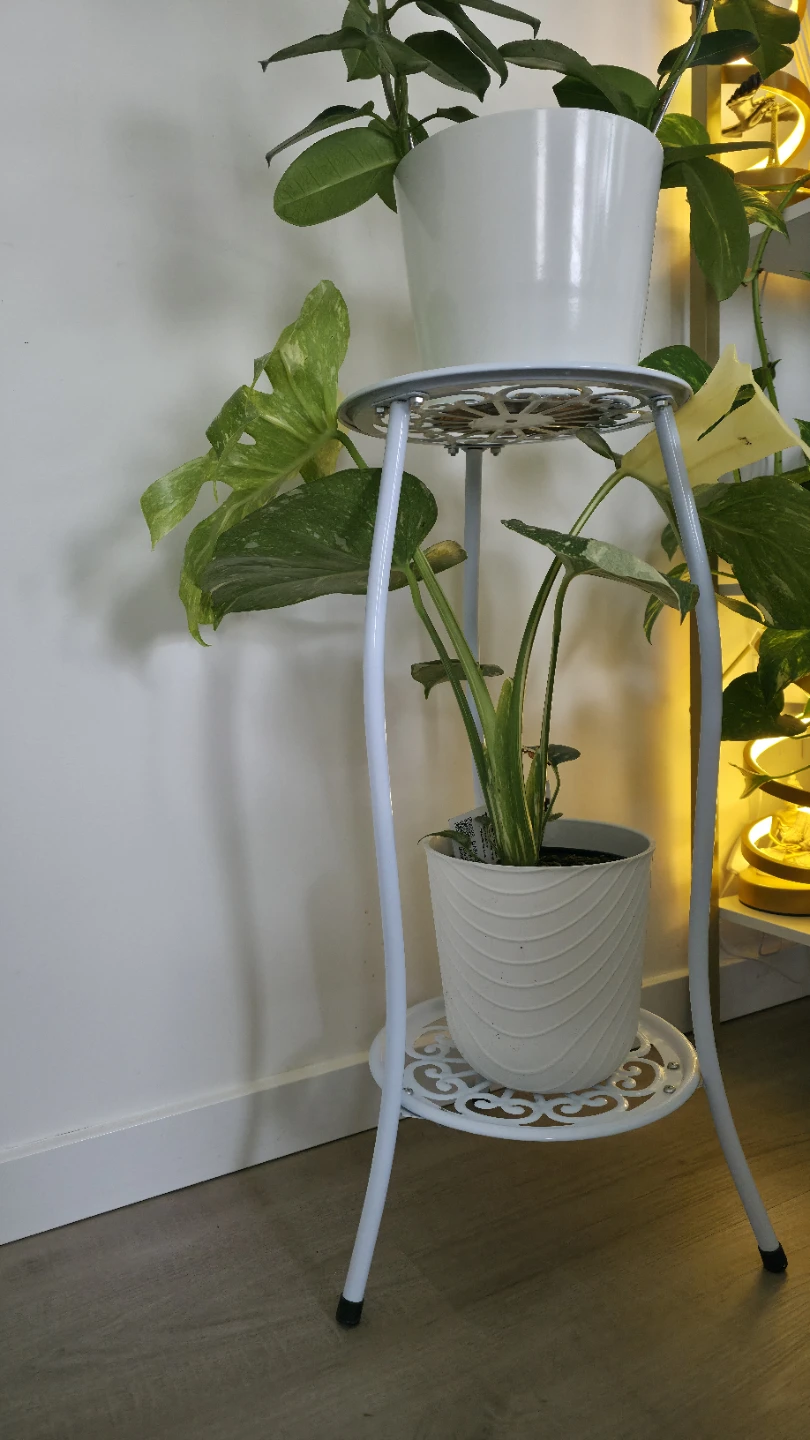White Metal Plant Stand with Two Tiers - photo 2