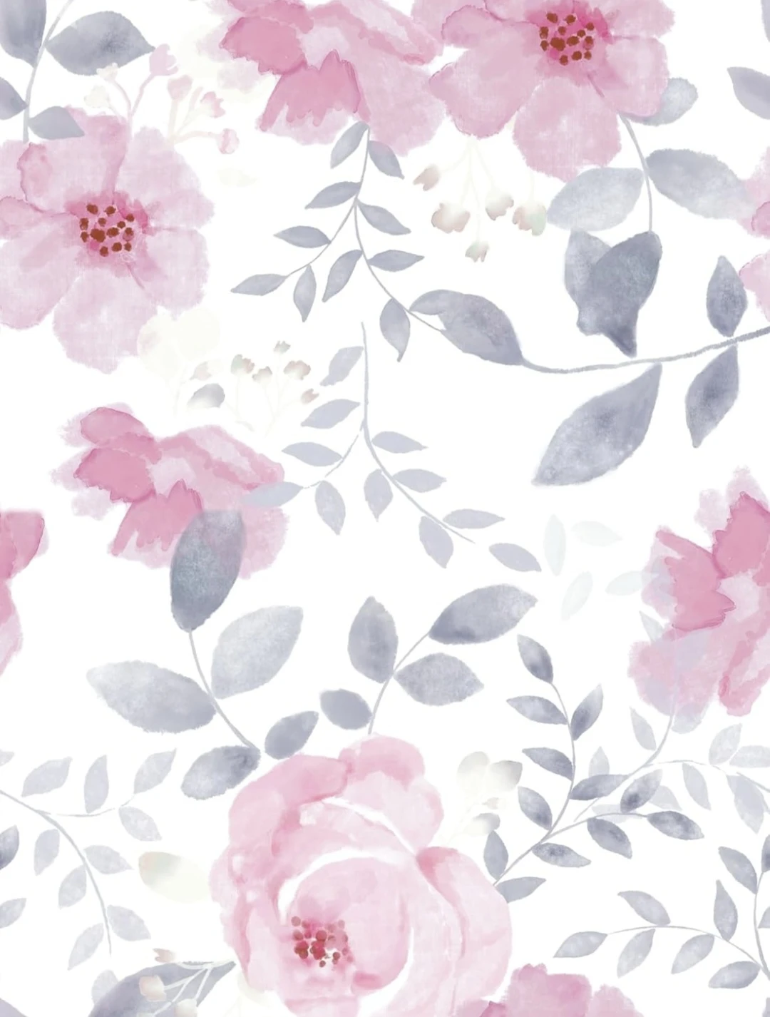 Pink Floral Watercolor Wallpaper Peel & Stick 17.7"×78.7"