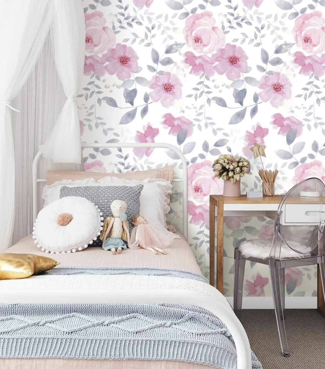 Pink Floral Watercolor Wallpaper Peel & Stick 17.7"×78.7" - photo 2