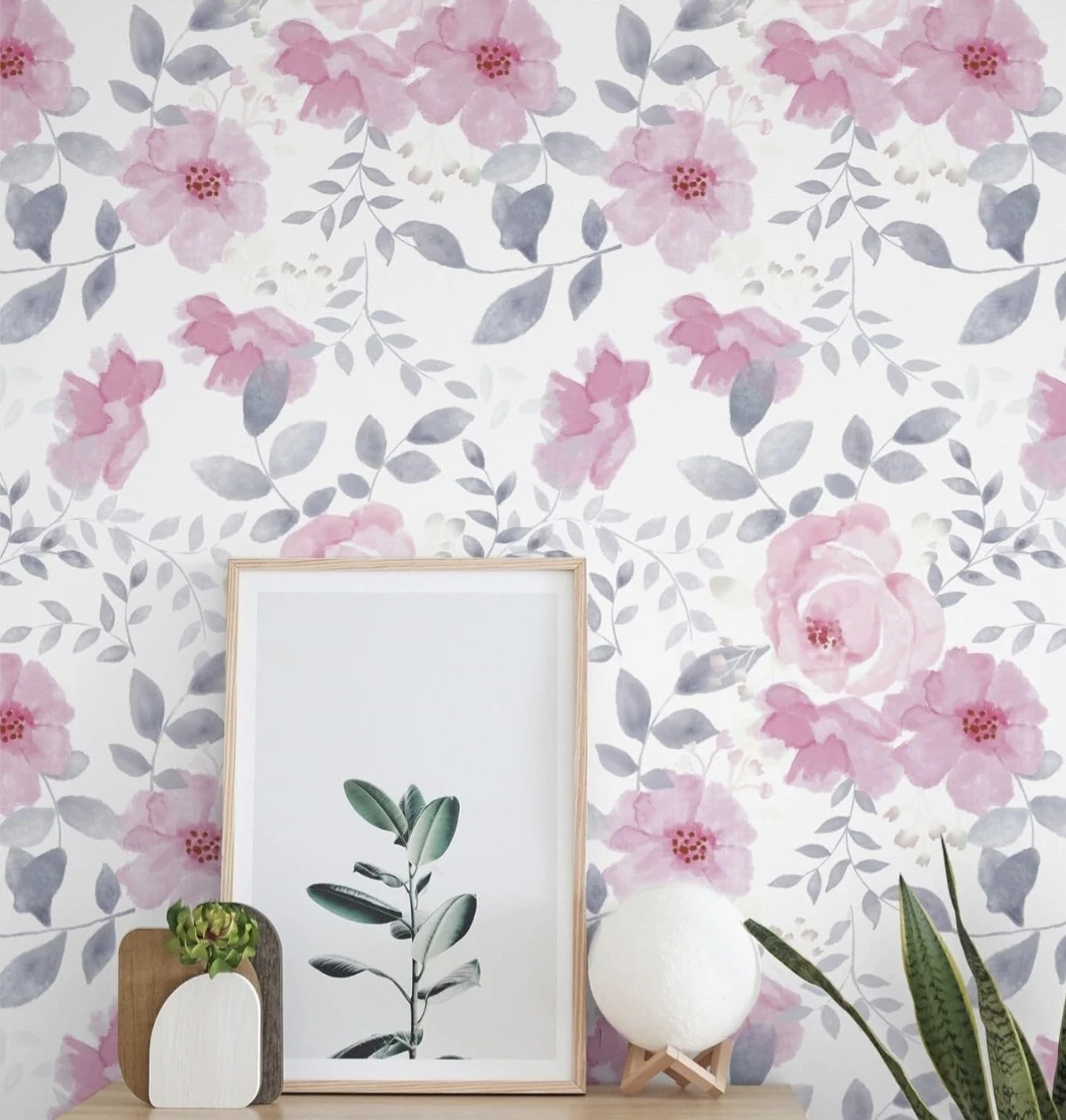 Pink Floral Watercolor Wallpaper Peel & Stick 17.7"×78.7" - photo 3