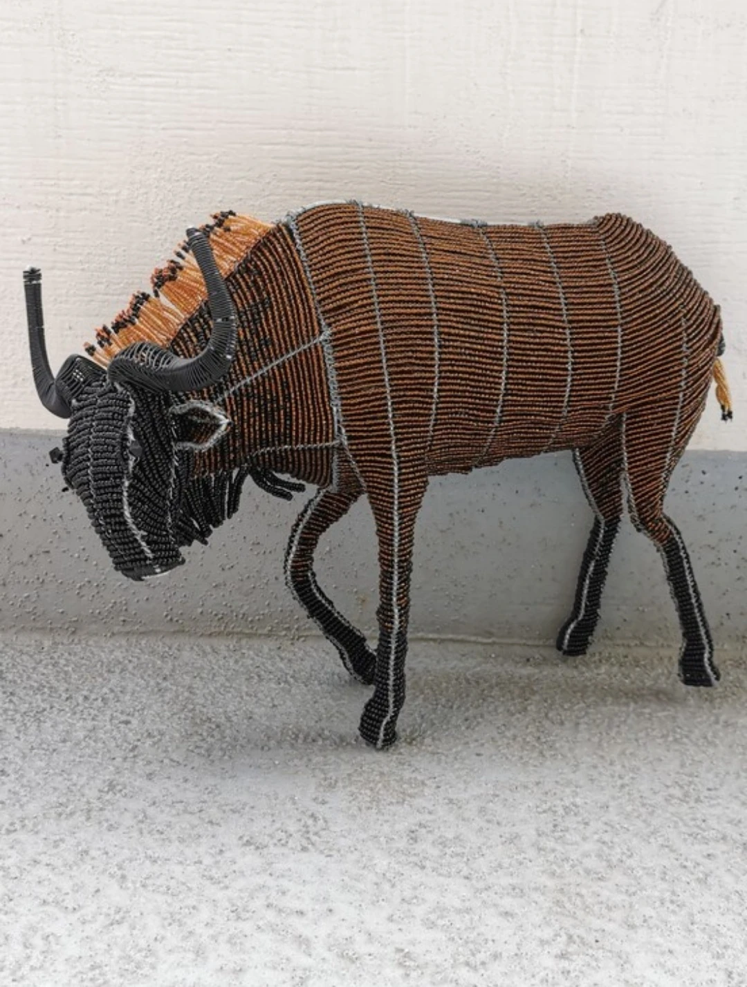 African Beaded Wildebeest Sculpture – Handmade Safari Decor