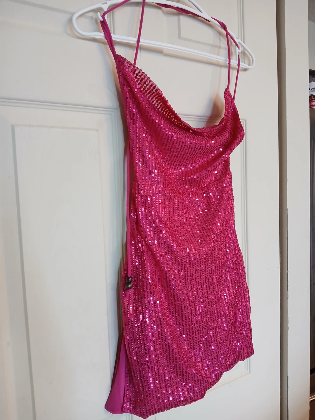 Hot Pink Sequin Split Thigh Crisscross Backless Dress, Size S - photo 4
