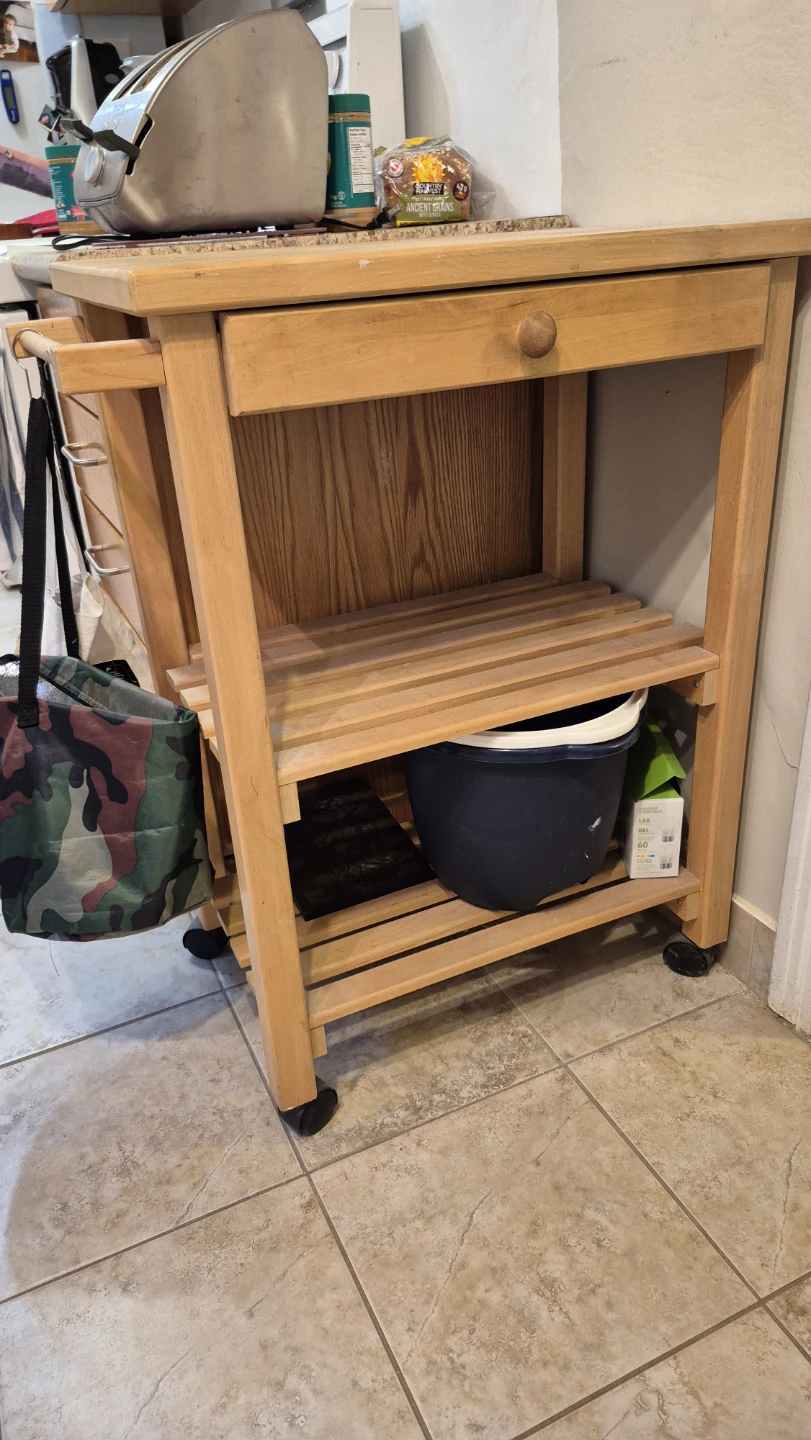 MUST SELL (MOVING): Wooden Kitchen Cart with Drawer and Shelves