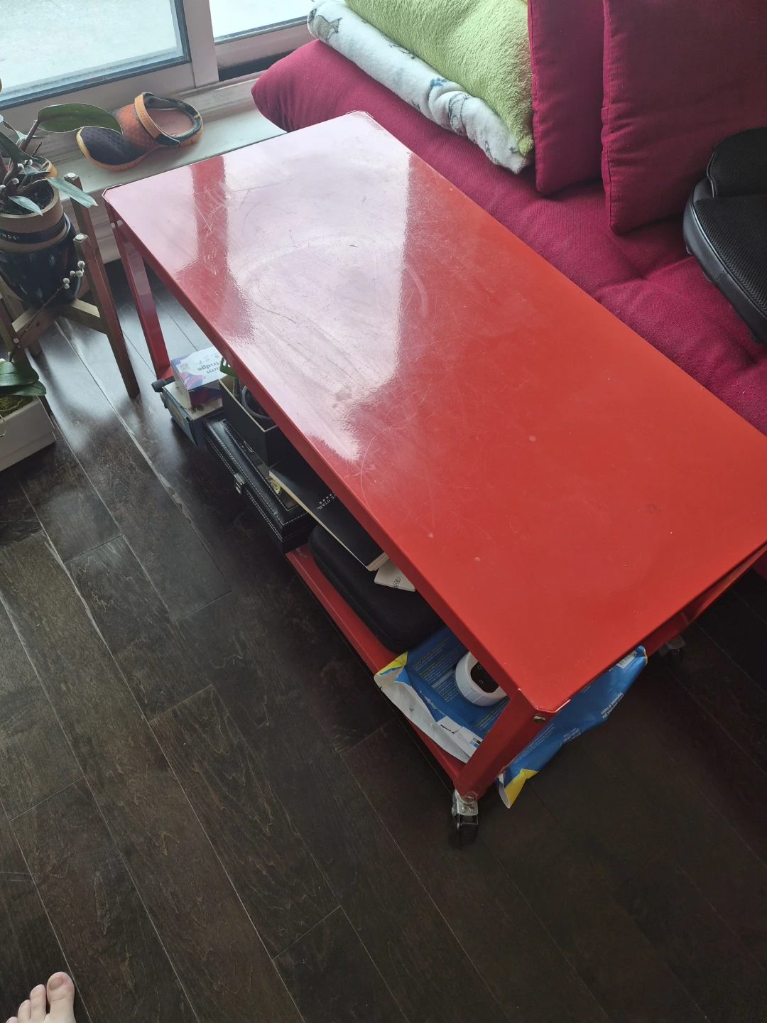 Red Rolling Utility Table
