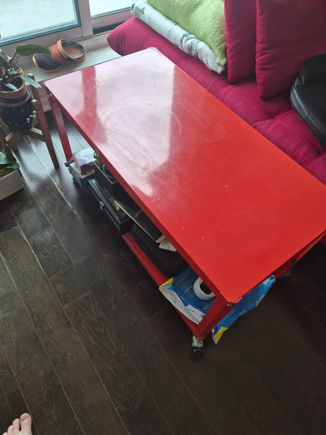 Red Rolling Utility Table