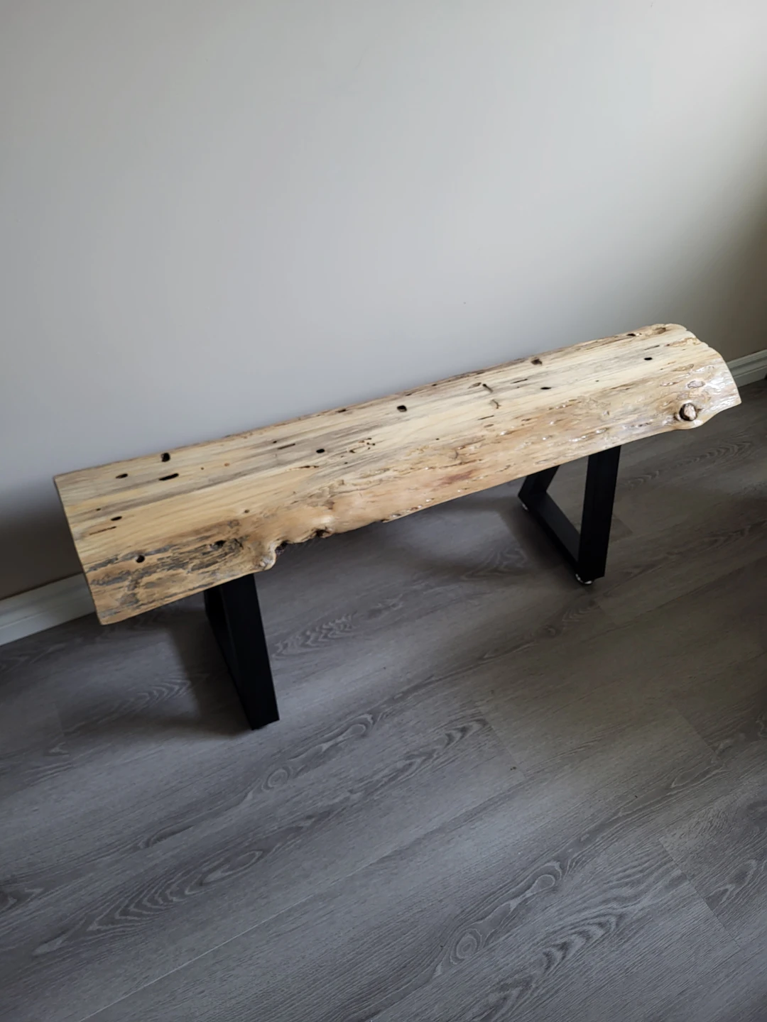Live Edge Wood Bench with Black Metal Legs