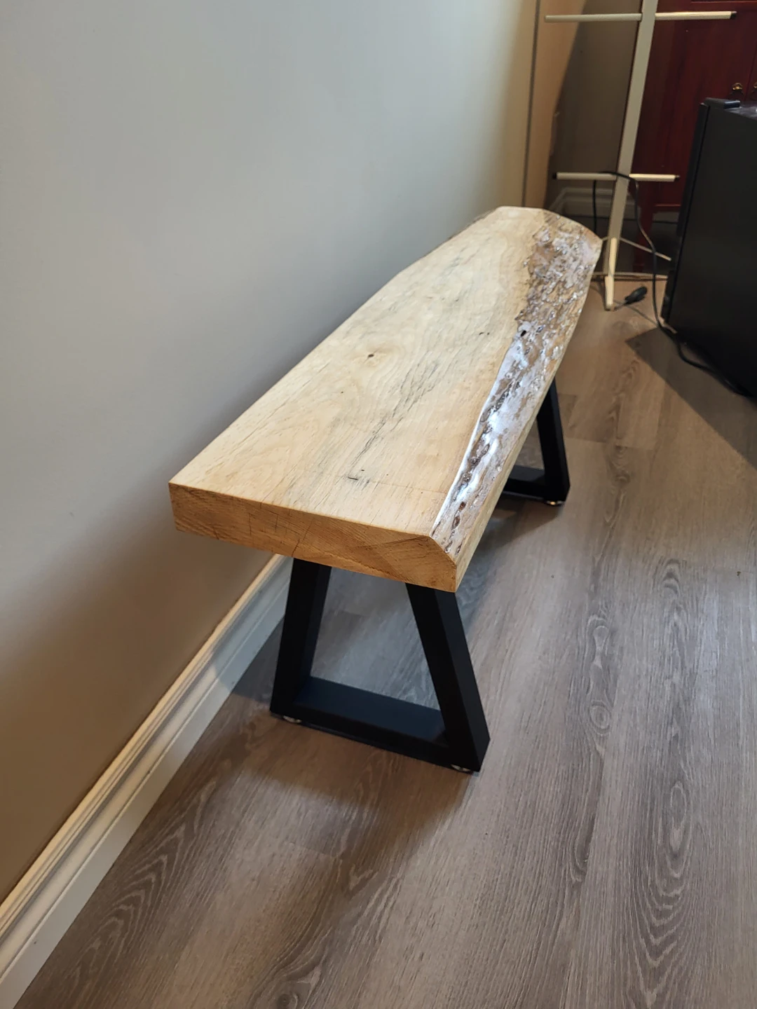 Live Edge Wood Bench with Black Metal Legs - photo 3
