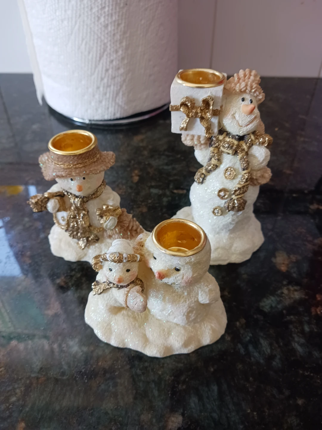 Snowman and Angel Candle Holders - Set of 3