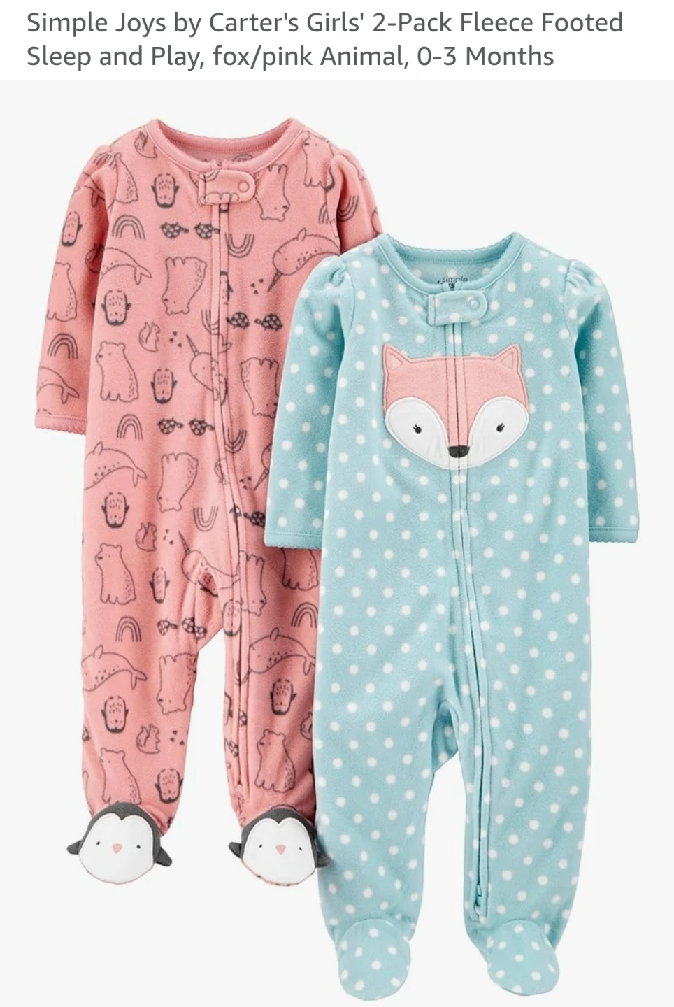 Carter's Simple Joys 2-Pack Fleece Footed Sleeper 3-6 Months - photo 2