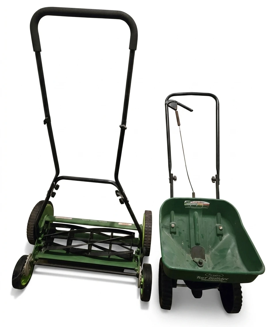 Lawn Care Set - Manual Reel Lawn Mower & Fertilizer Spreader