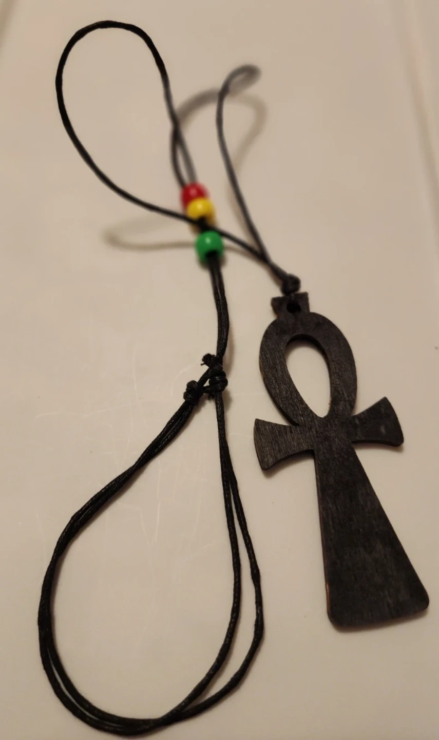 Wooden Ankh Pendant Necklace with Rasta Beads - photo 3