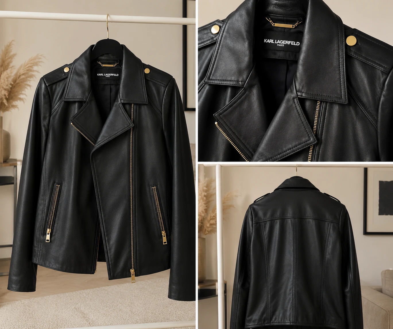 Karl Lagerfeld Black Leather Biker Jacket
