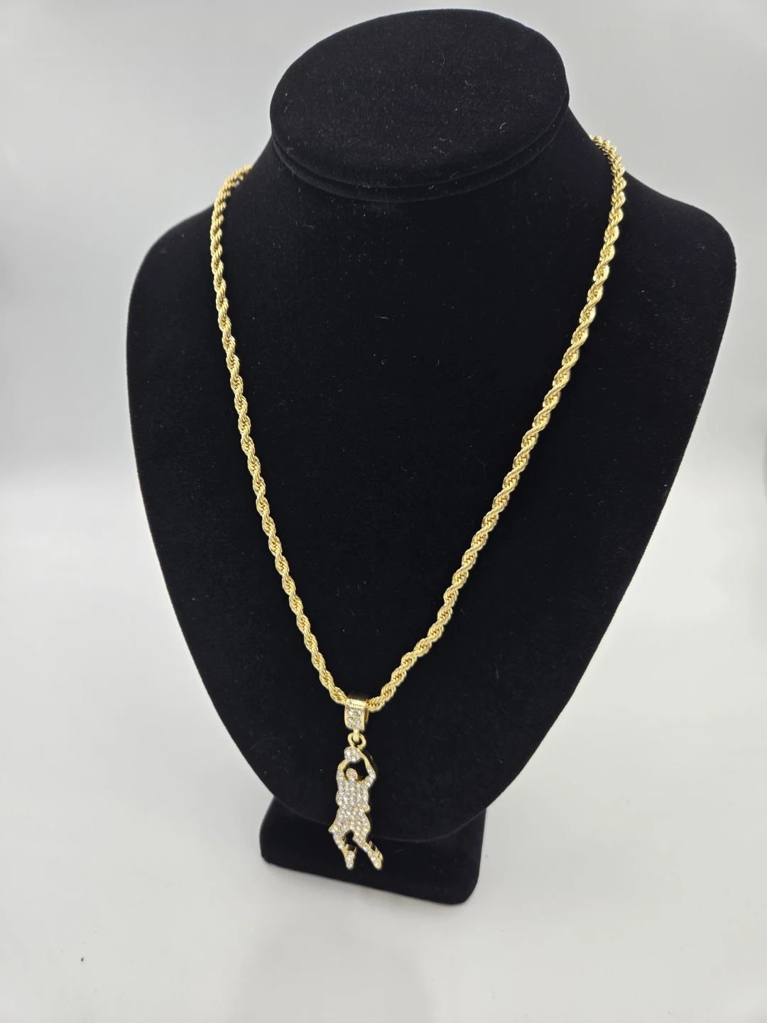 Gold plated Rope Chain Necklace with Basketball Player Pendant