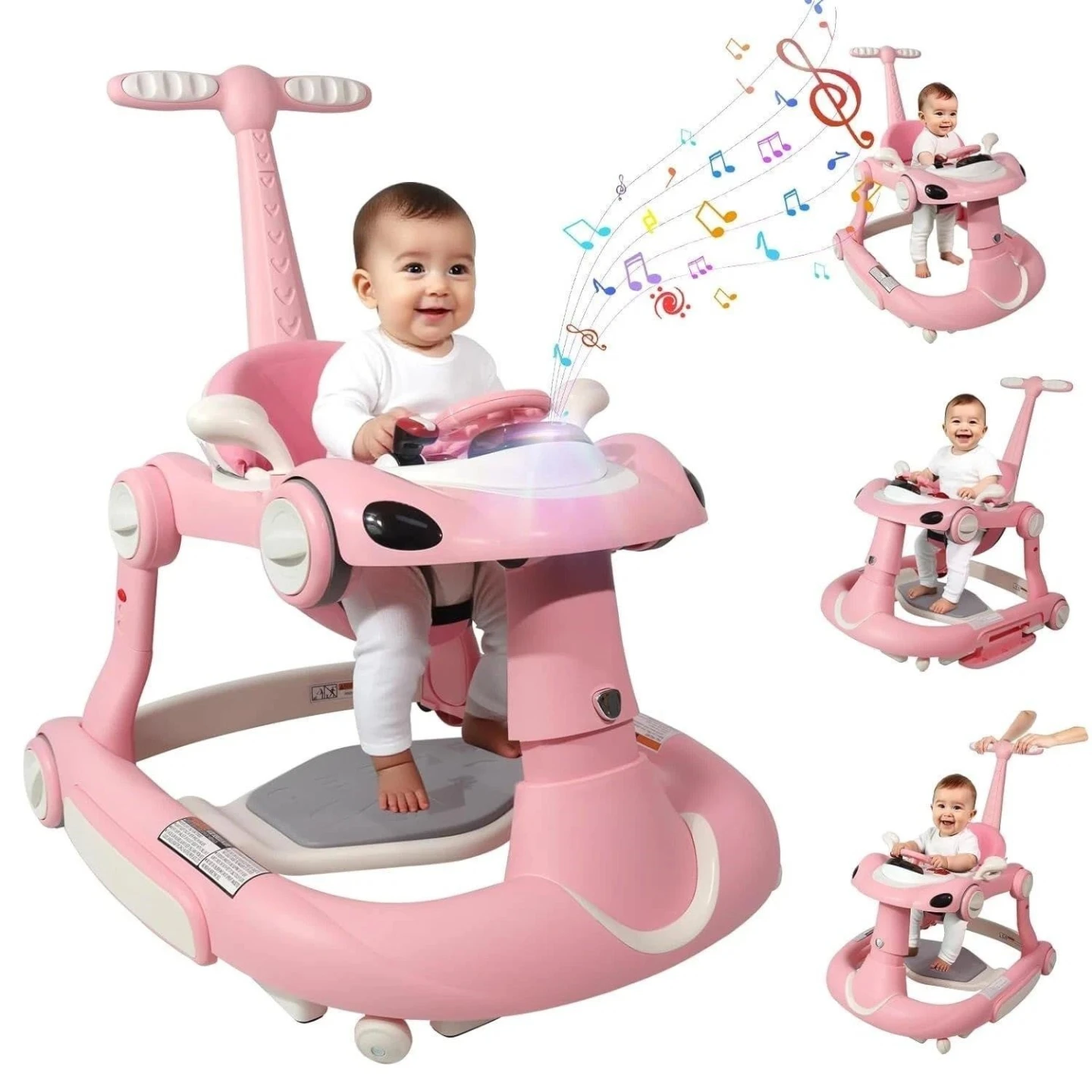 Pink Detachable Car Steering Wheel Baby Walker