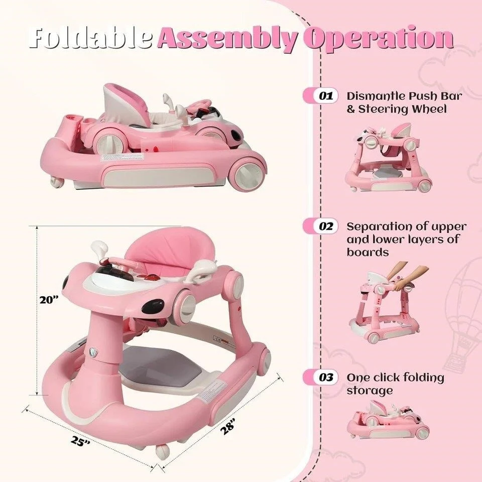 Pink Detachable Car Steering Wheel Baby Walker - photo 3