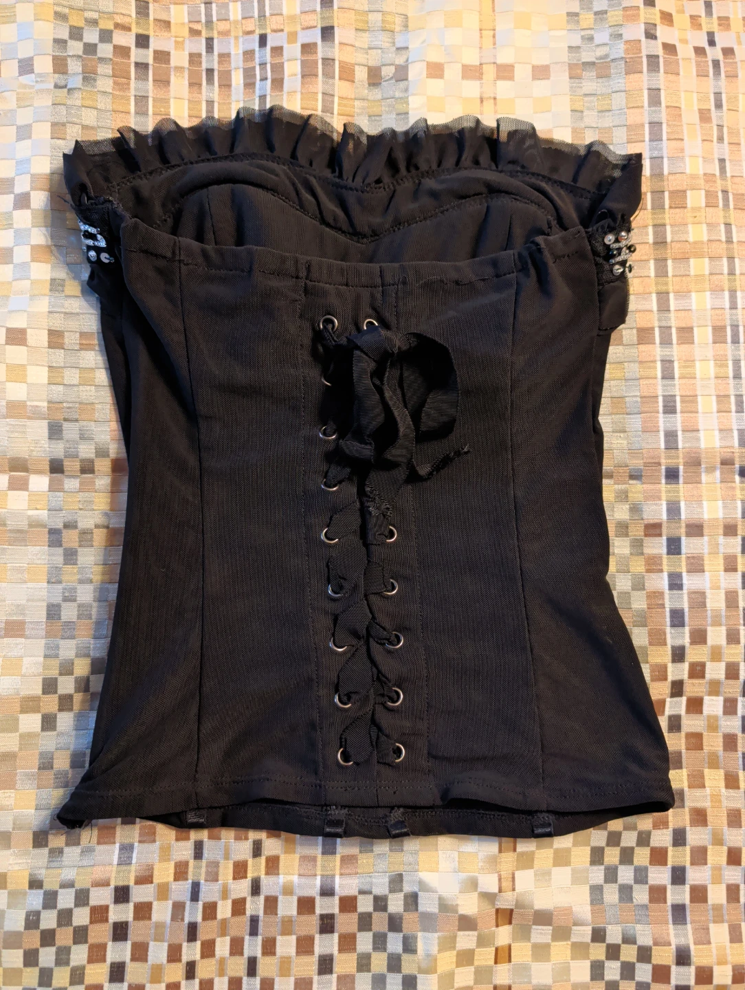 Black Corset Top with Ruffle and Sequins - photo 2