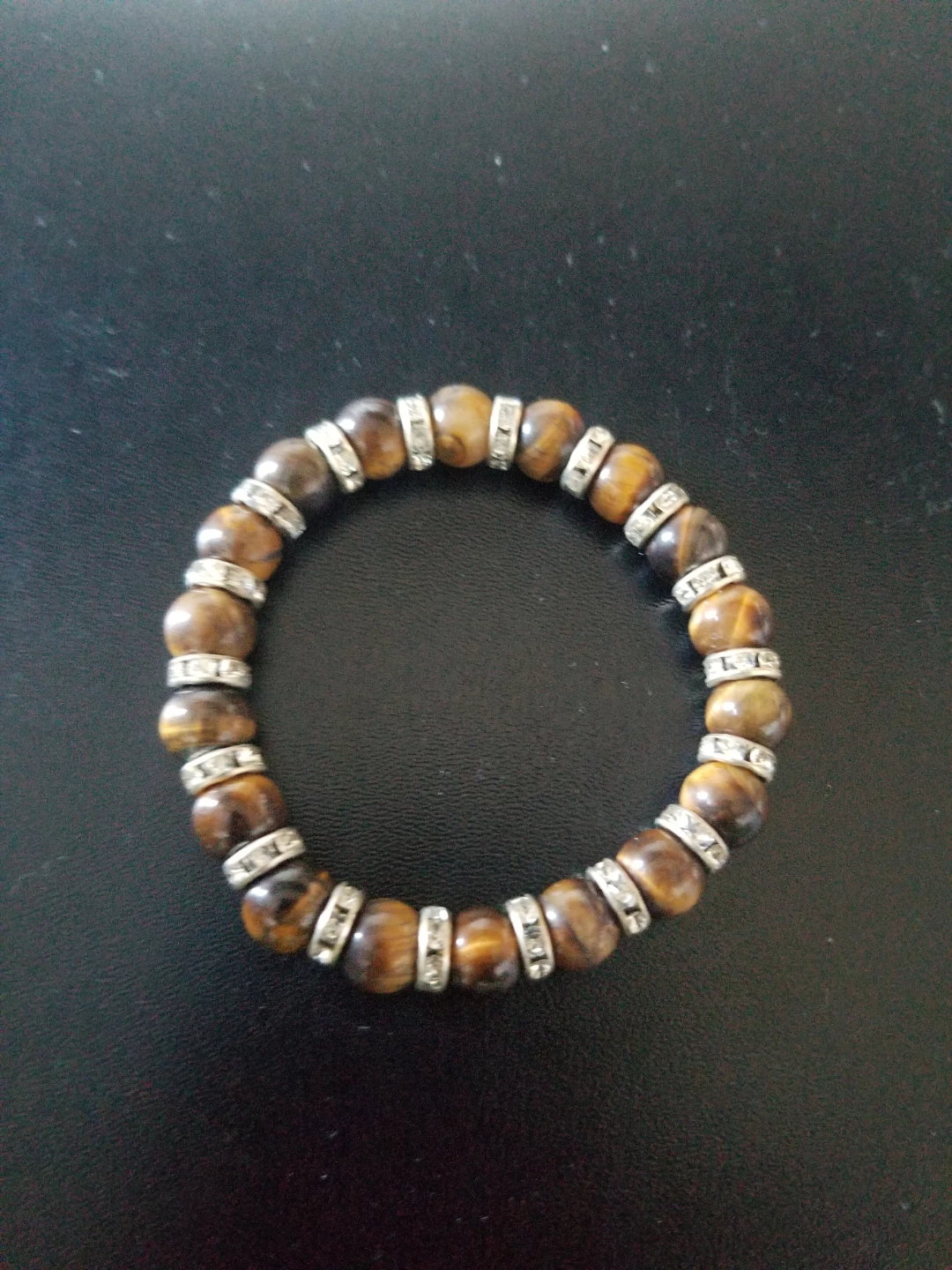 Beaded Bracelet with Tiger's Eye and Rhinestone Accents