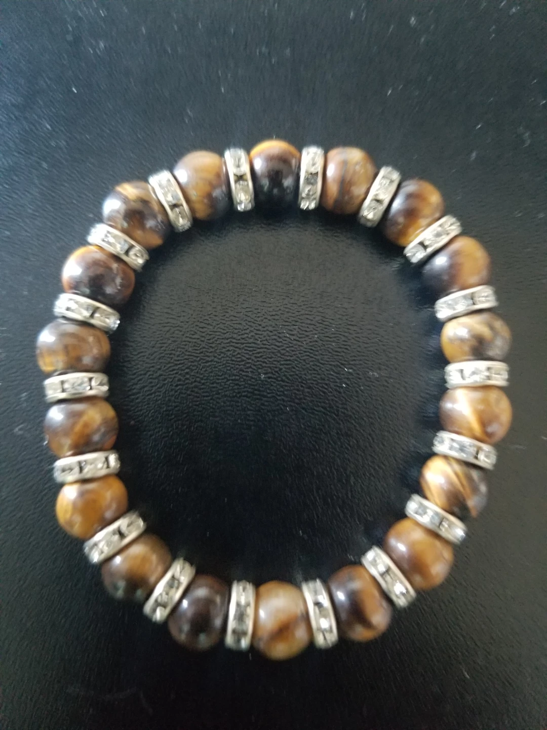 Beaded Bracelet with Tiger's Eye and Rhinestone Accents - photo 2