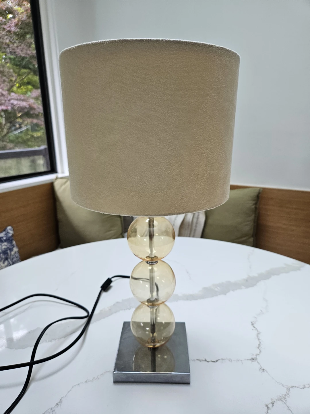 Amber Glass Ball Table Lamp with Tan Shade - photo 2