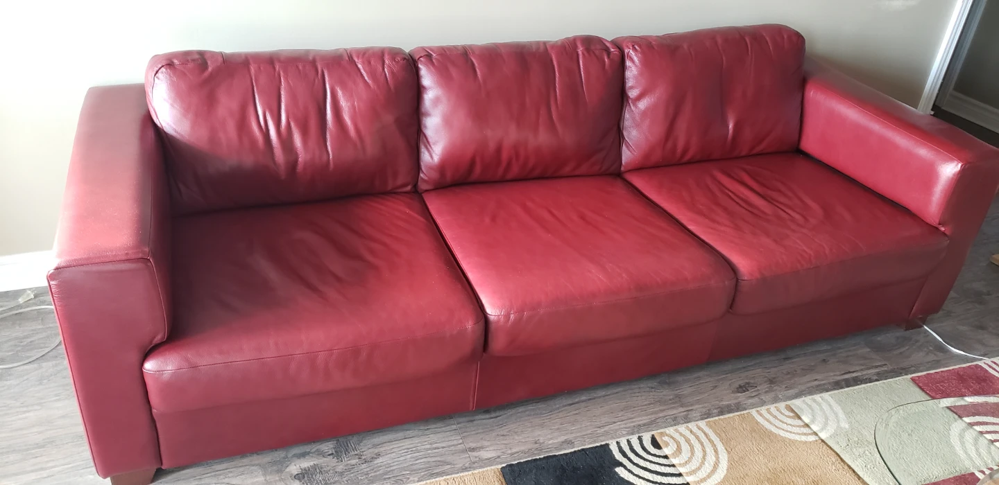3 - Seater Red Leather Sofa - photo 2
