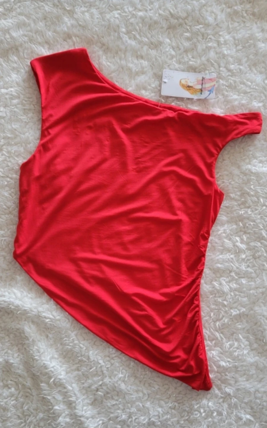 BNWT PRETTYGARDEN Women's Red One Shoulder Ruched Tank Top - photo 2