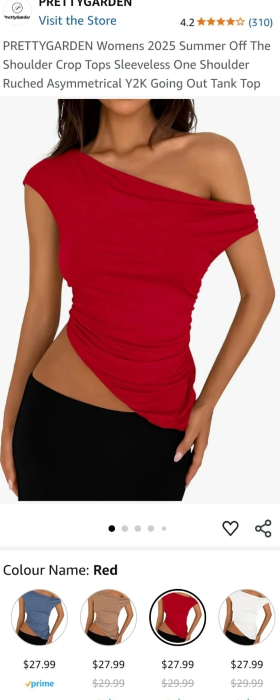 BNWT PRETTYGARDEN Women's Red One Shoulder Ruched Tank Top - photo 3