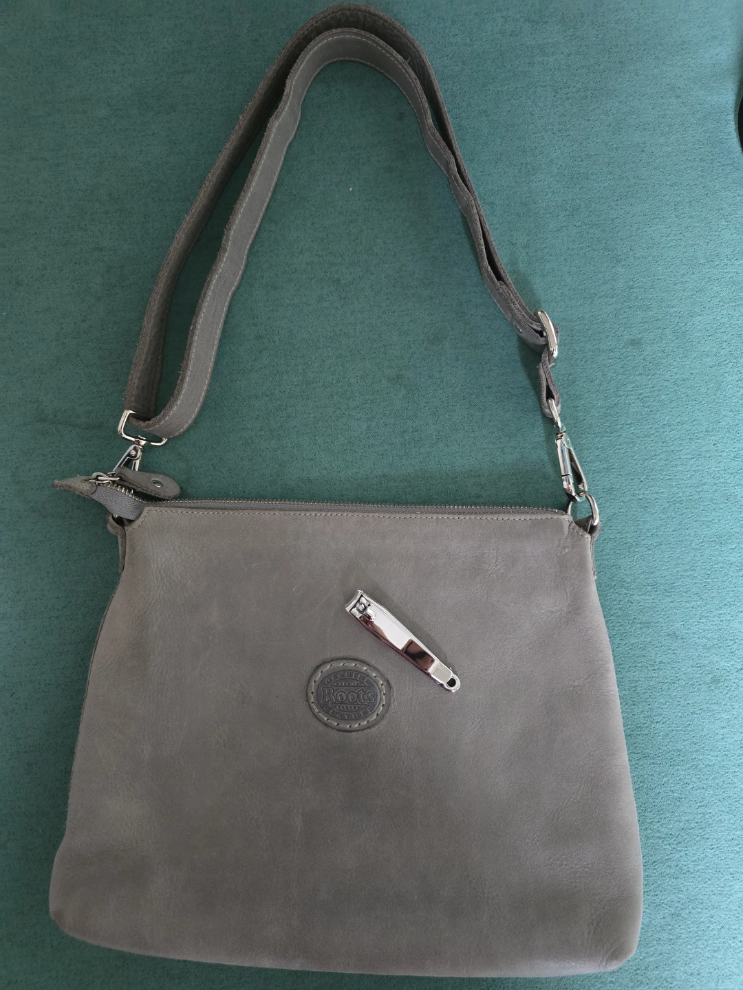 Roots Grey Leather Shoulder Bag