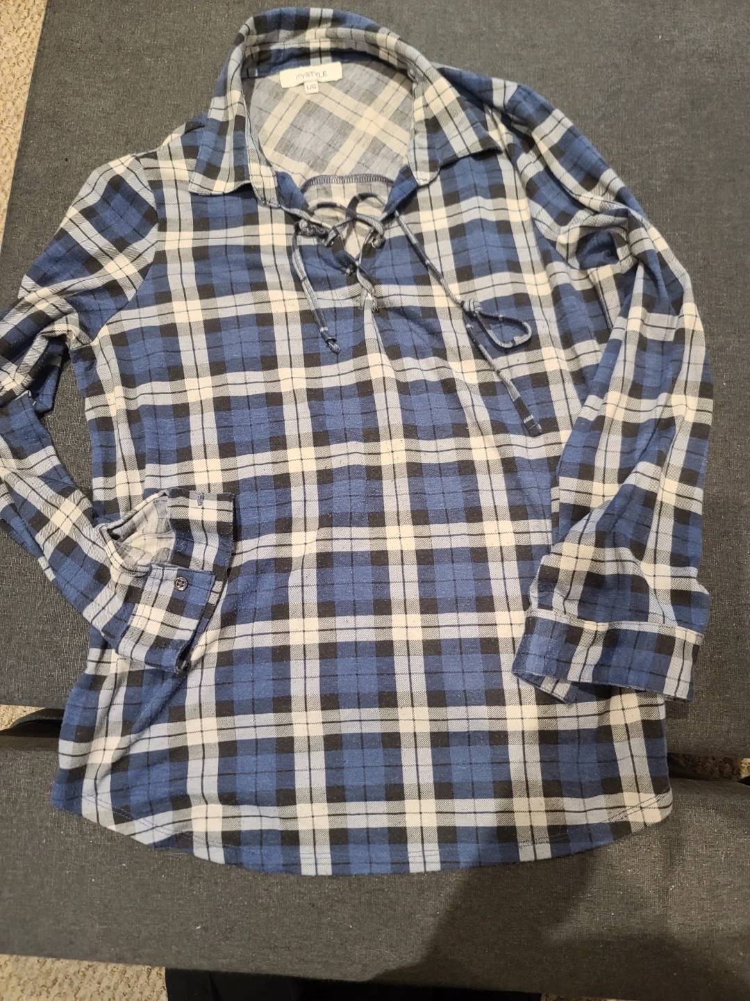 mySTYLE Blue Plaid Long Sleeve Lace-Up Shirt - L/G - photo 2