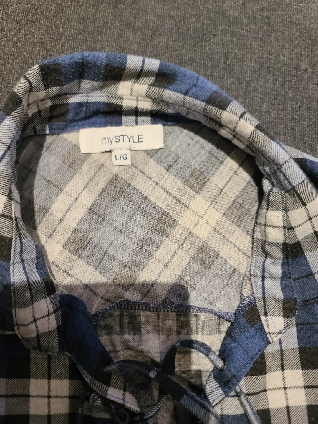 mySTYLE Blue Plaid Long Sleeve Lace-Up Shirt - L/G - photo 3