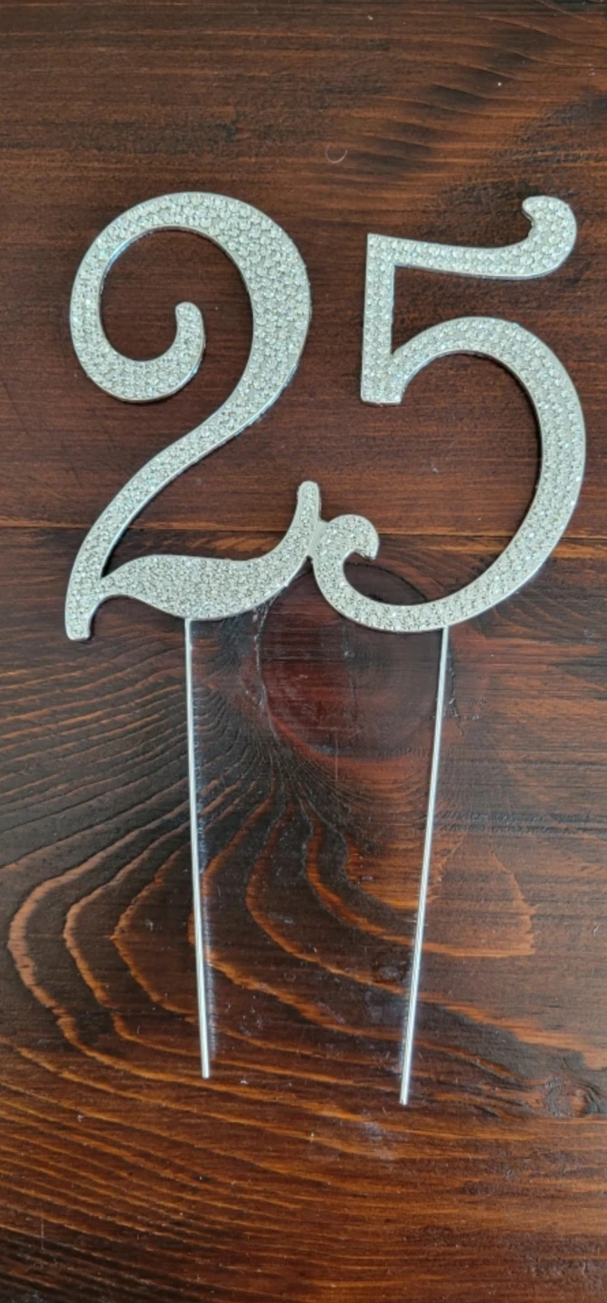 Silver "25" Cake Topper with Rhinestones