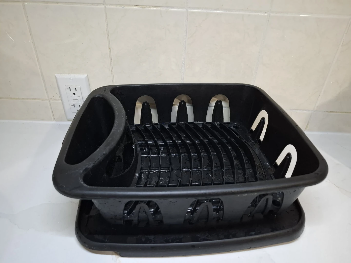 Black Plastic Dish Rack with Cutlery Holder