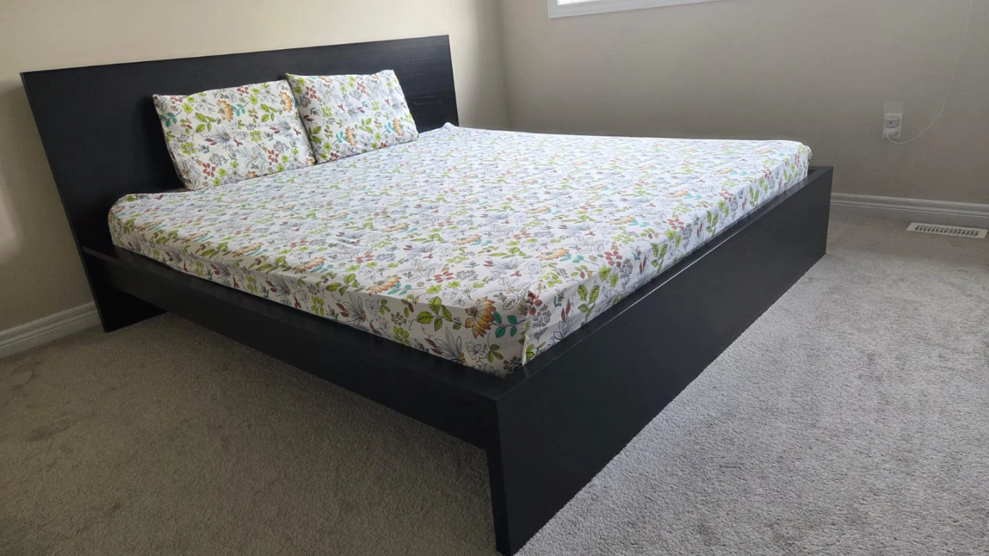 IKEA Black Platform Bed Frame with mattress