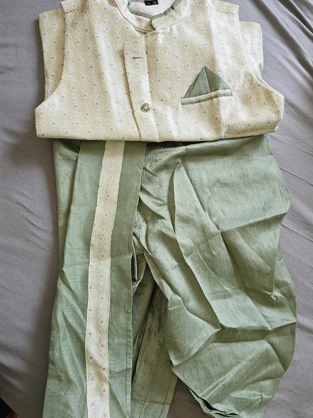 Light Green Woven Vest and Dhoti Set - photo 3