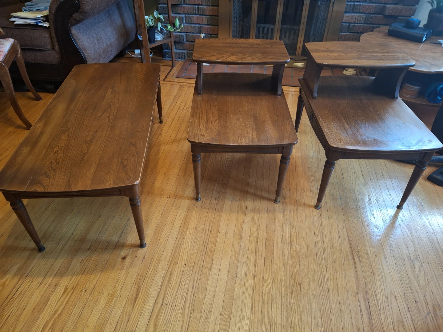 Vintage Wooden Coffee Table and End Tables Set