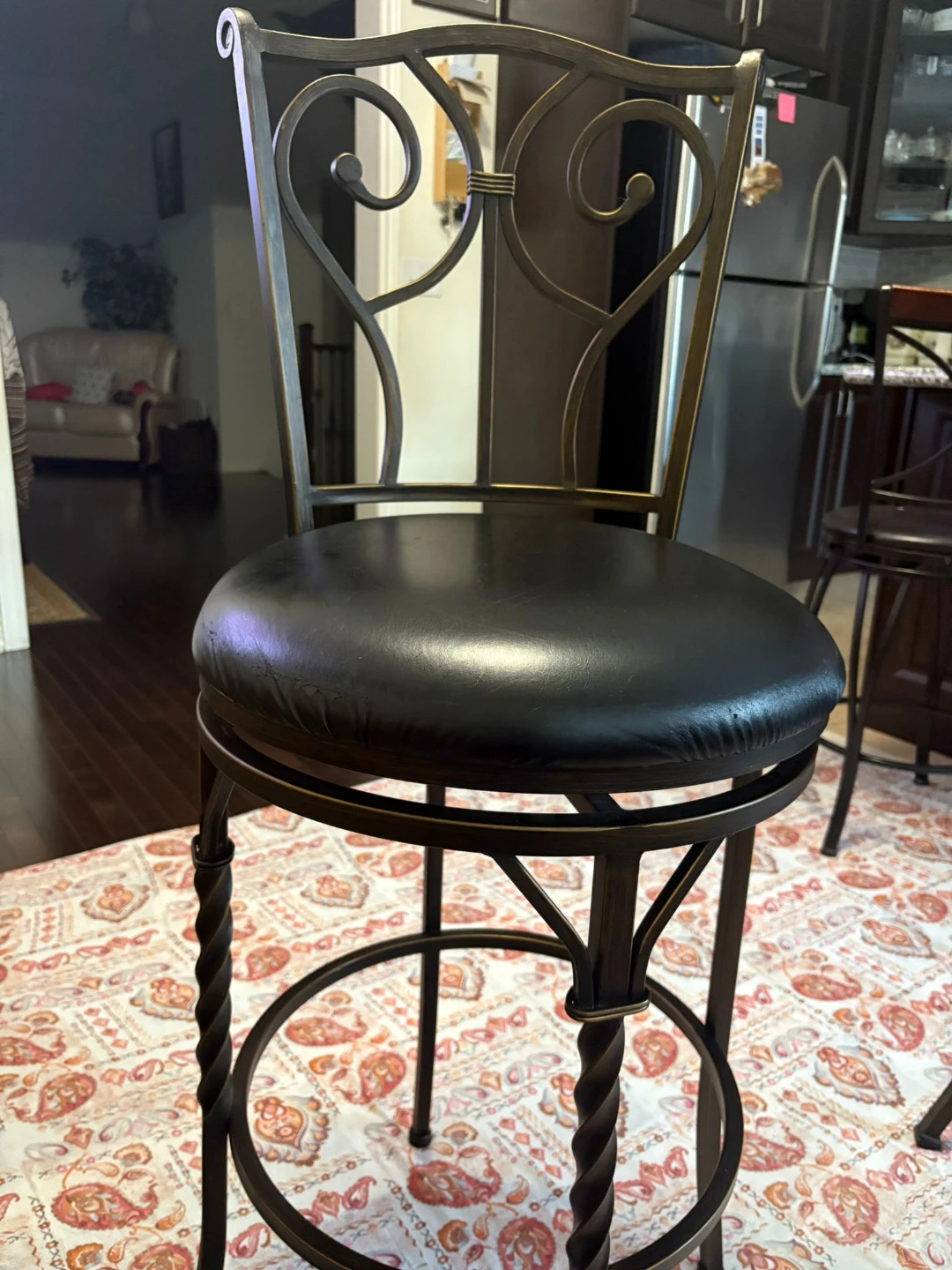 Swivel Bar Stool with Black Faux Leather Seat