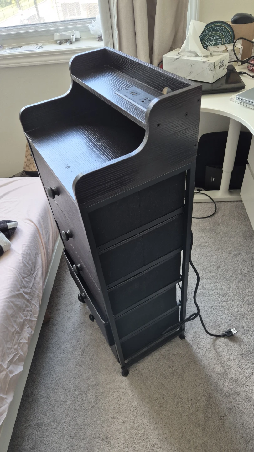 Dark Wood Nightstand with 5 Drawers and Built-in Outlet - photo 4