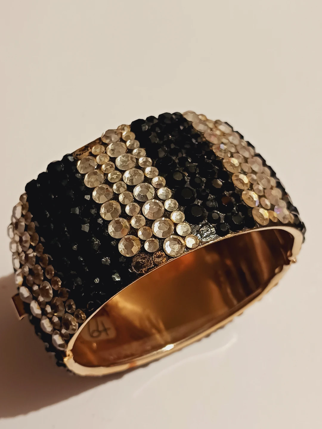 Gold Tone Black and Clear Rhinestone Bangle Bracelet - photo 3