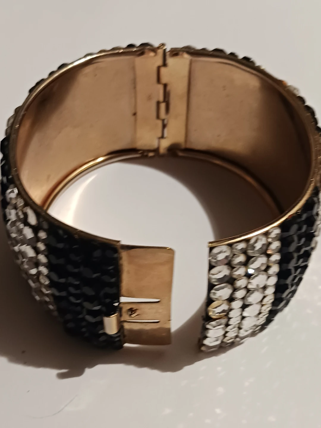 Gold Tone Black and Clear Rhinestone Bangle Bracelet - photo 4