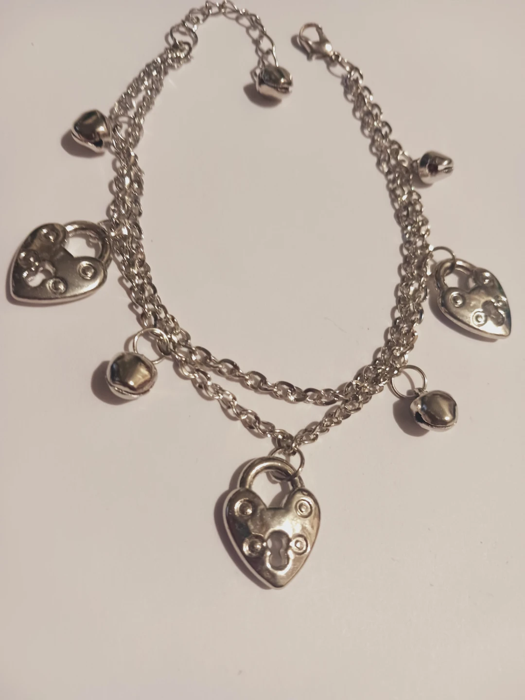 New !! Silver Tone Charm Anklet with Heart Padlocks - photo 3
