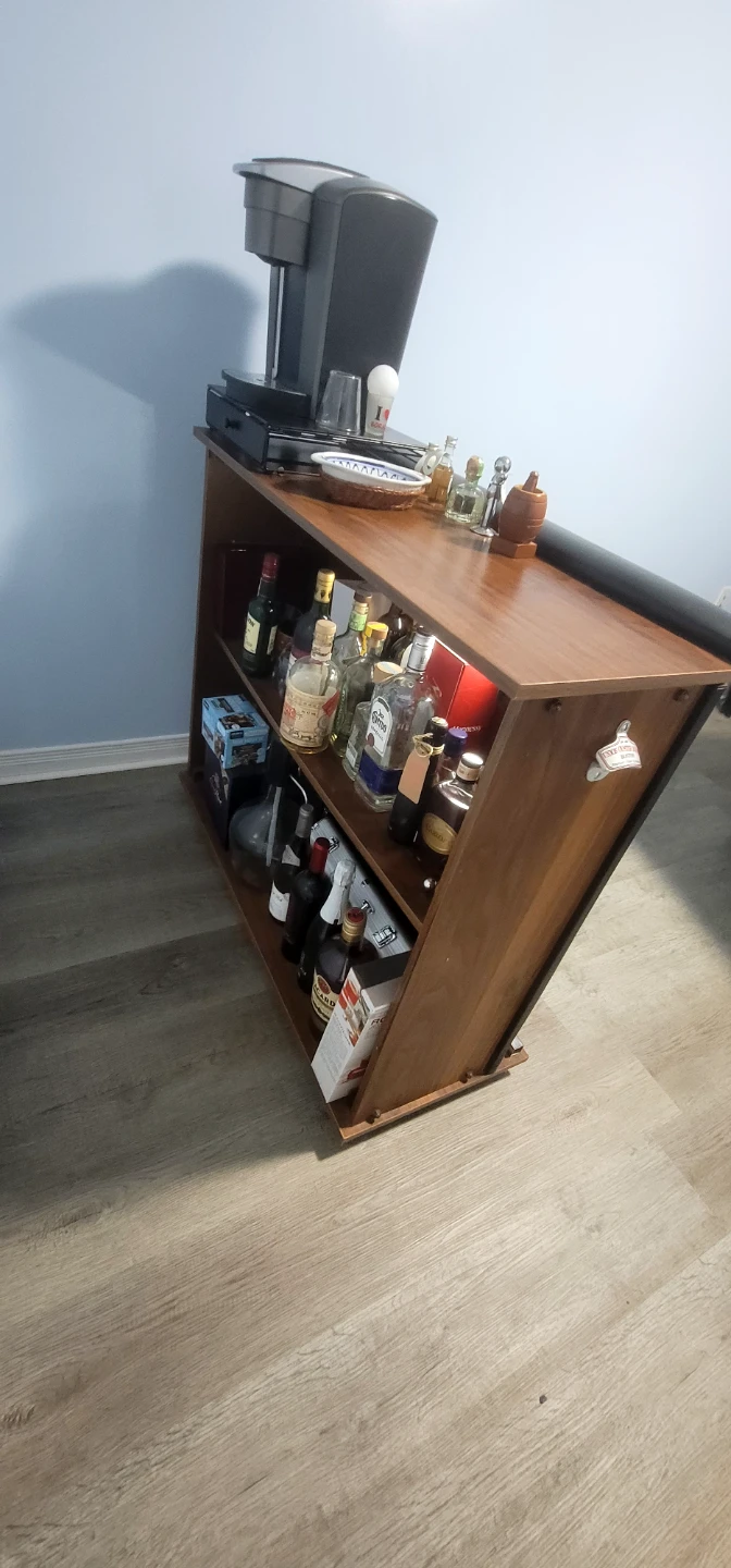 Wooden Bar Cabinet with Tufted Black Front - photo 2