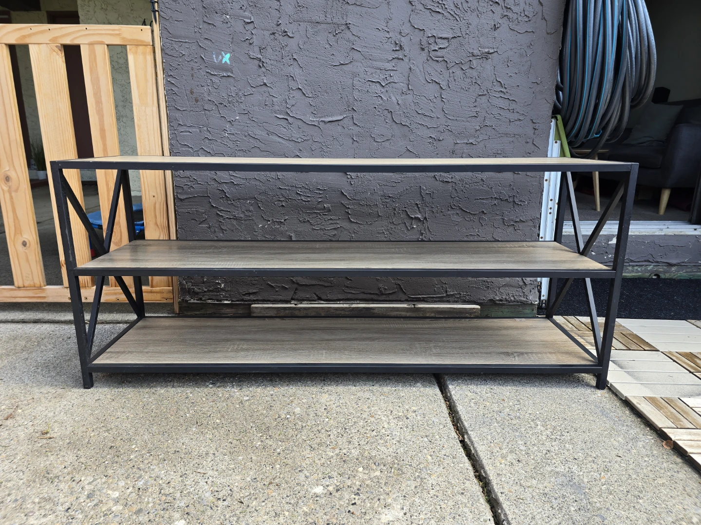 60-in X-Frame Metal and Wood Console Table - Grey Wash - photo 2