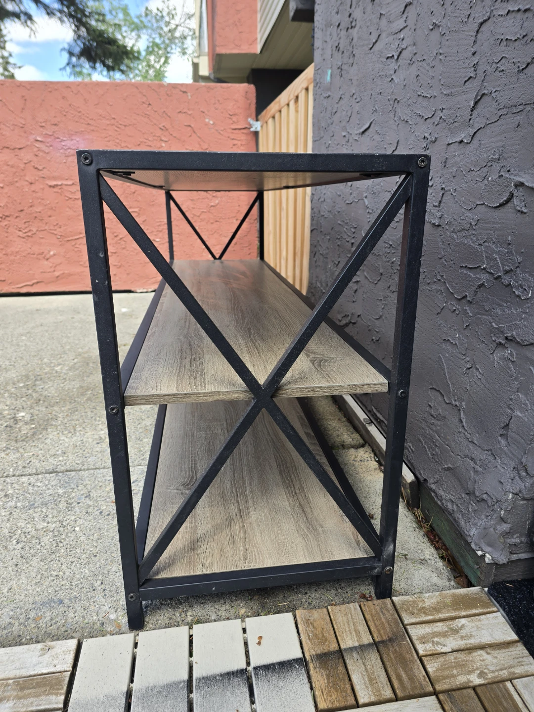 60-in X-Frame Metal and Wood Console Table - Grey Wash - photo 3
