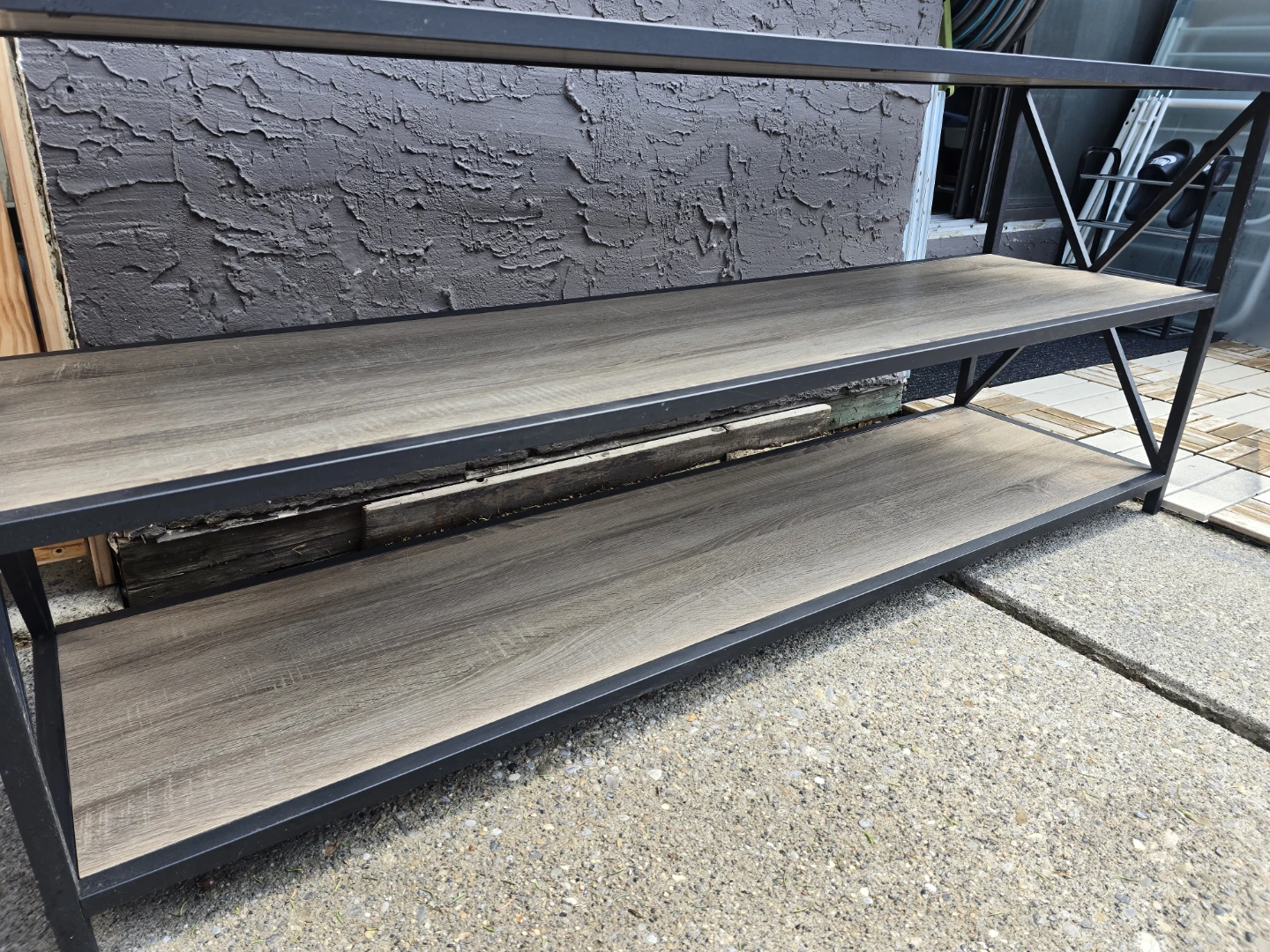 60-in X-Frame Metal and Wood Console Table - Grey Wash - photo 5