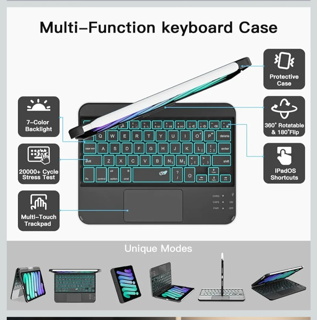 iPad mini 6 iPad mini 7 Case wireless Keyboard touch trackpad - photo 4
