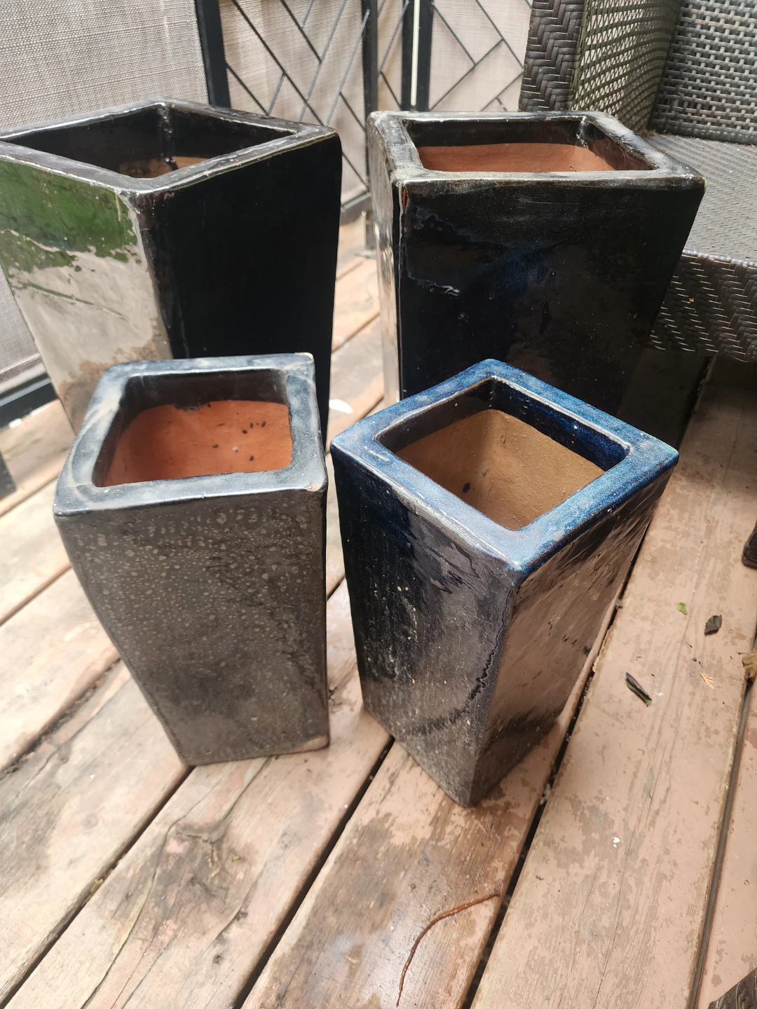 Large Black Glazed Planters - Set of 4