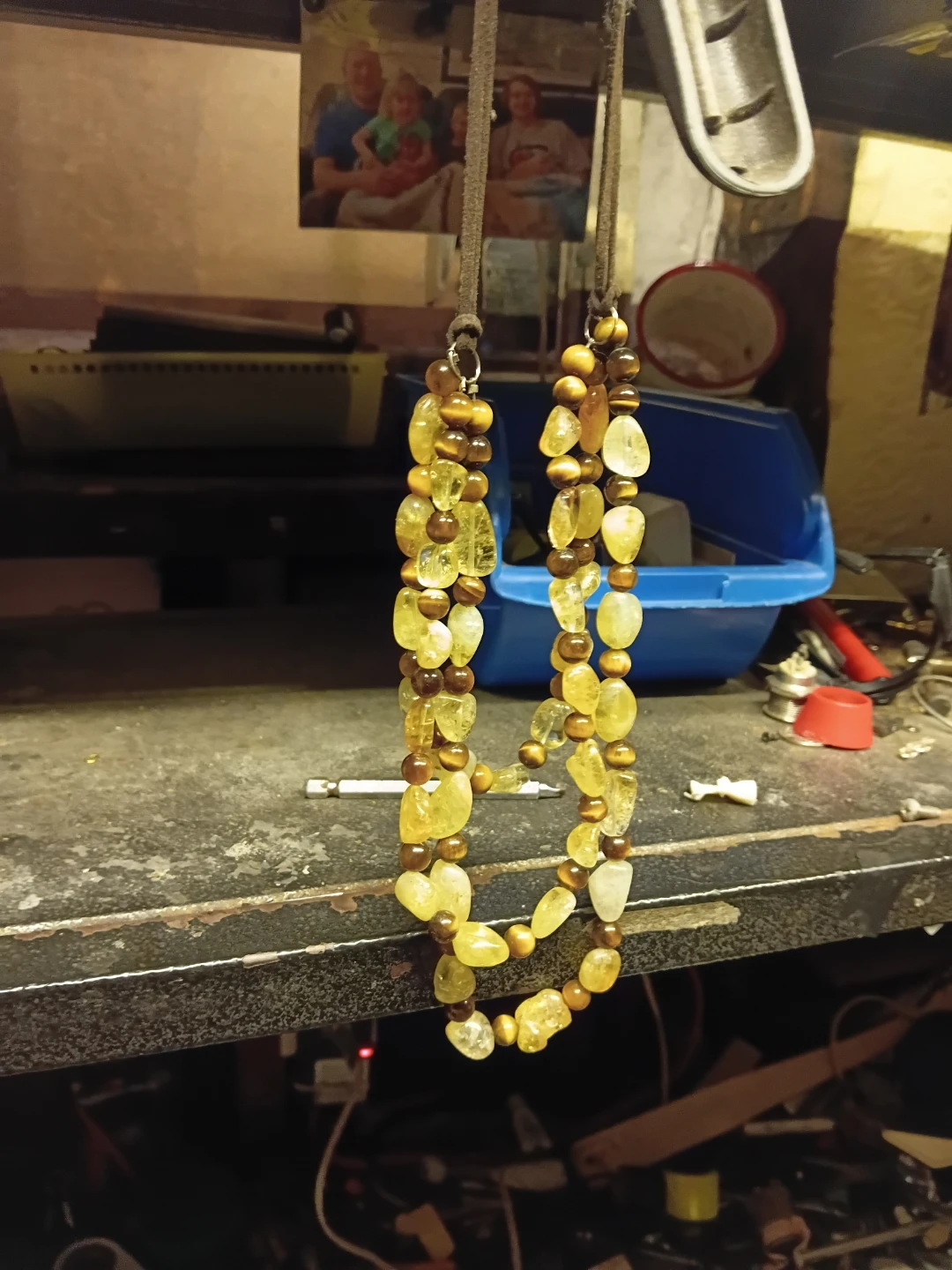 Beaded Necklace with Yellow Gemstones and Tiger's Eye