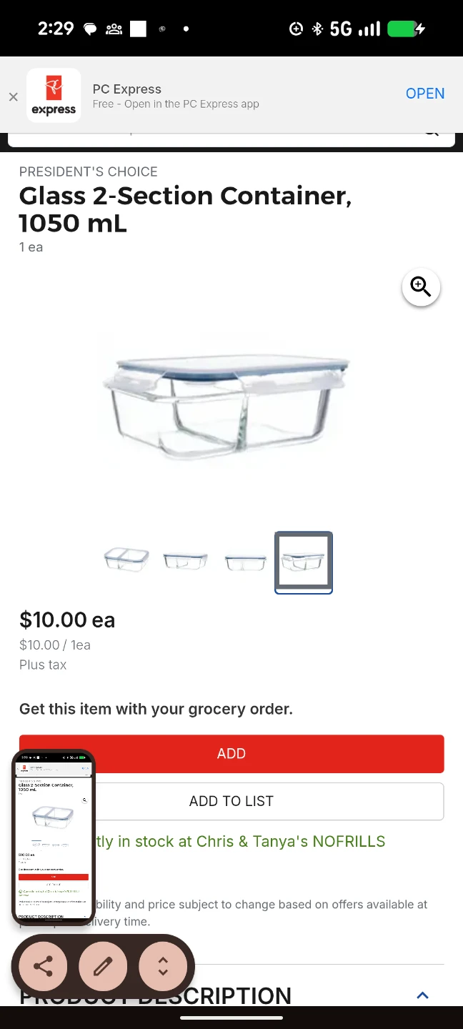 5 Glass 2-Section Container 1050 mL - photo 4