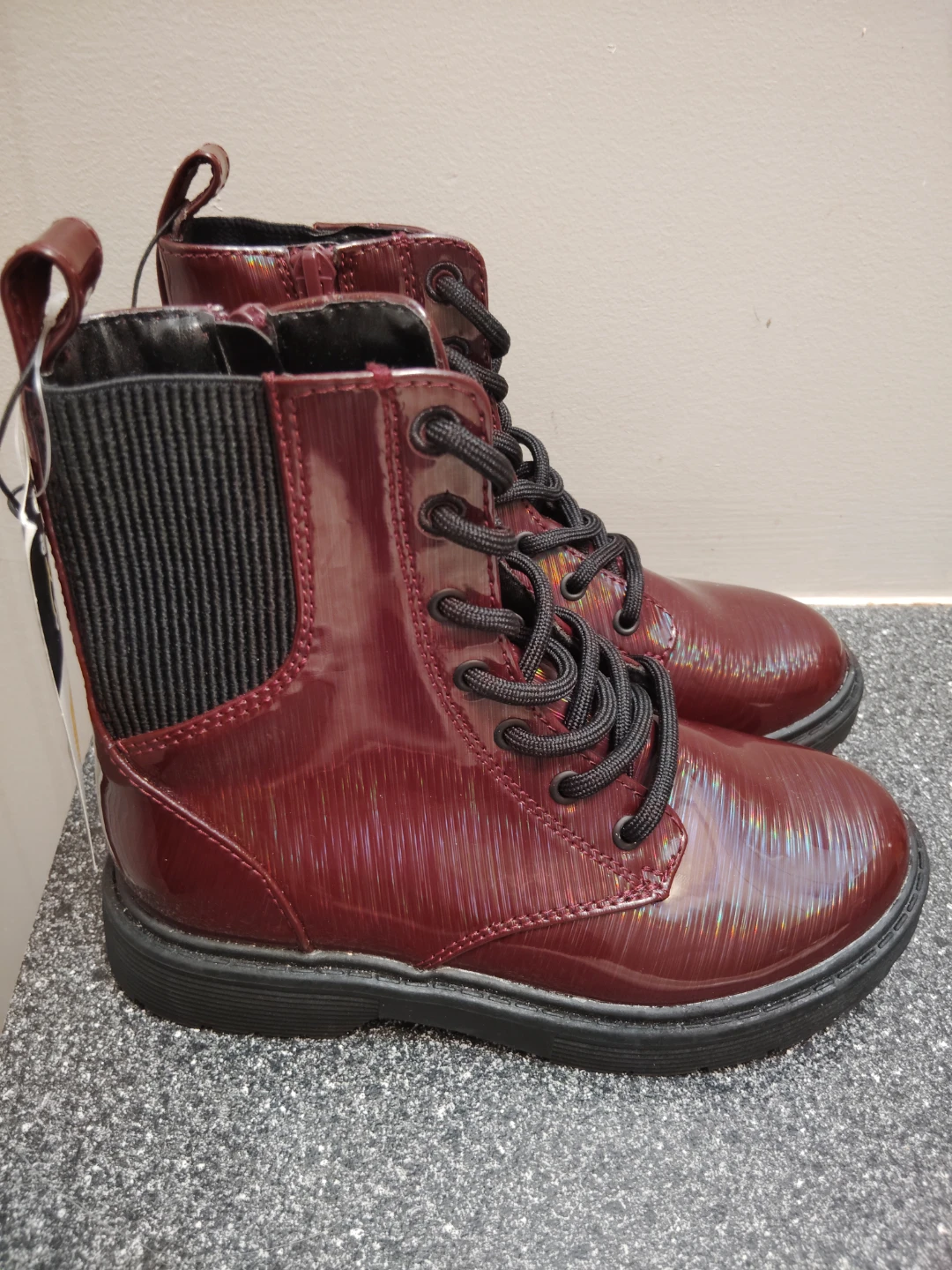 Girls' Burgundy Patent Combat Boots