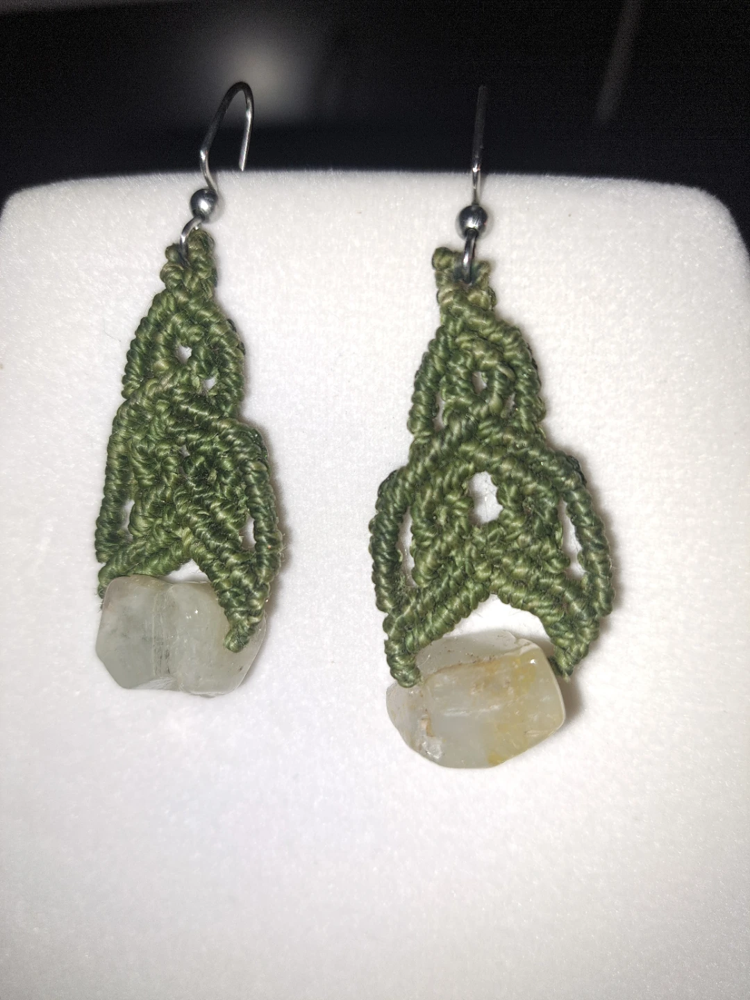 Jade stone earrings - micro macrame bohemian style - photo 5